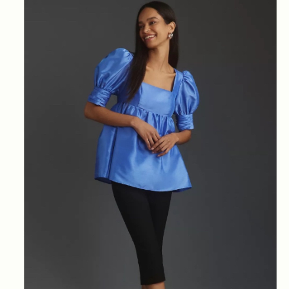 NWT ANTHROPOLOGIE Hutch Puff-Sleeve Square-Neck Tunic Top SIZE M